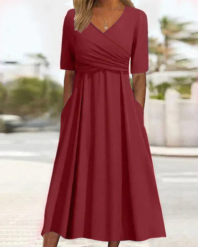 ANNA- CROSSOVER SHORT-SLEEVE DRESS