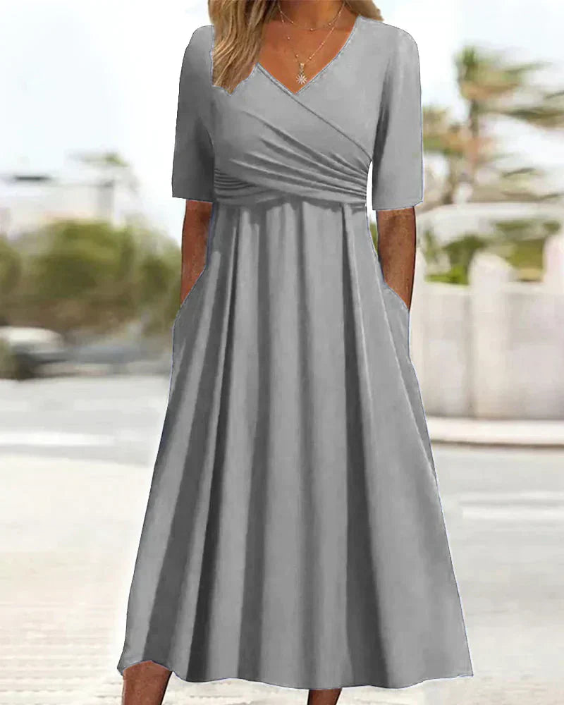 ANNA- CROSSOVER SHORT-SLEEVE DRESS