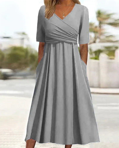 ANNA- CROSSOVER SHORT-SLEEVE DRESS