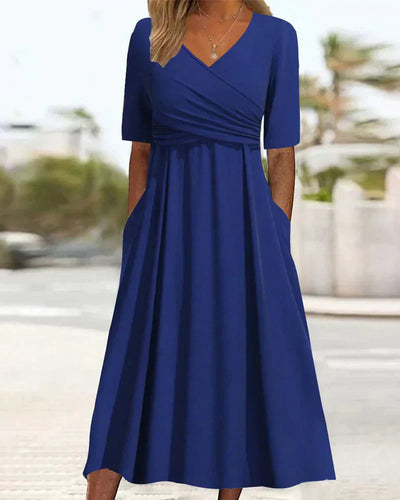 ANNA- CROSSOVER SHORT-SLEEVE DRESS