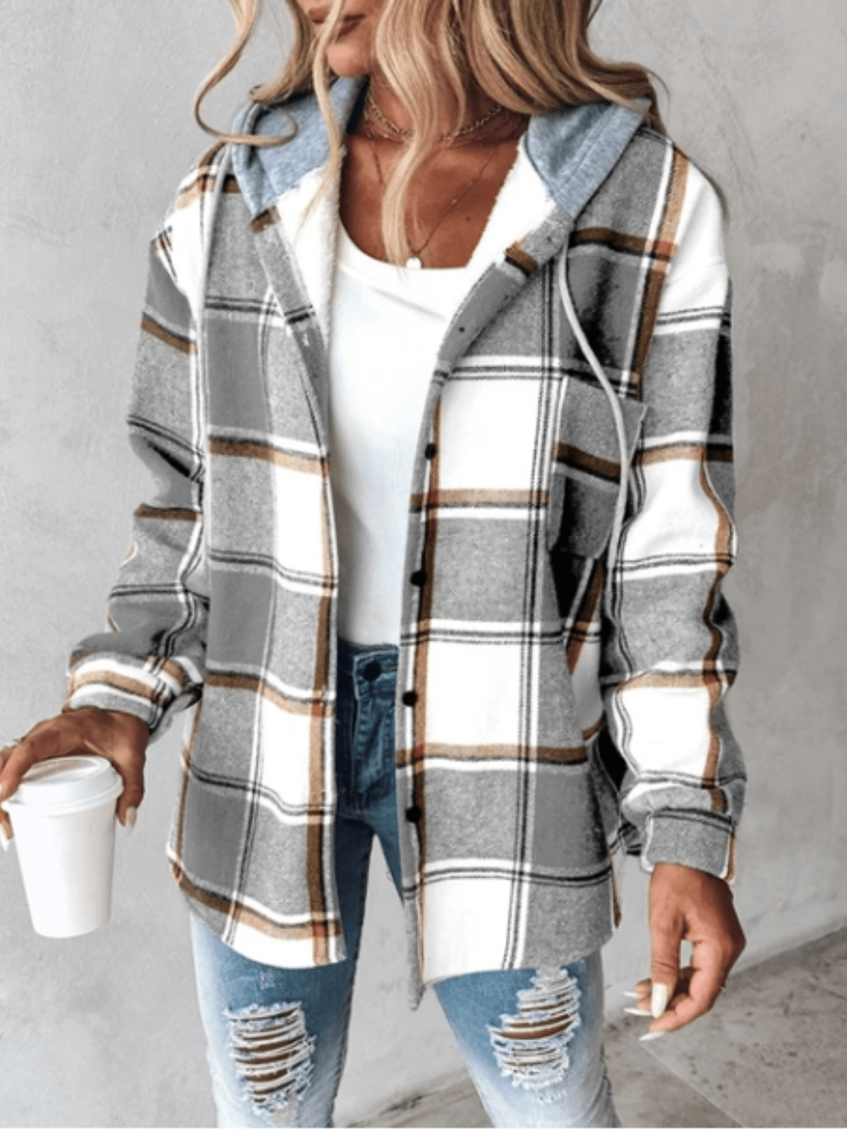 ELISA - CASUAL FLANNEL SHIRT WITH HOOD