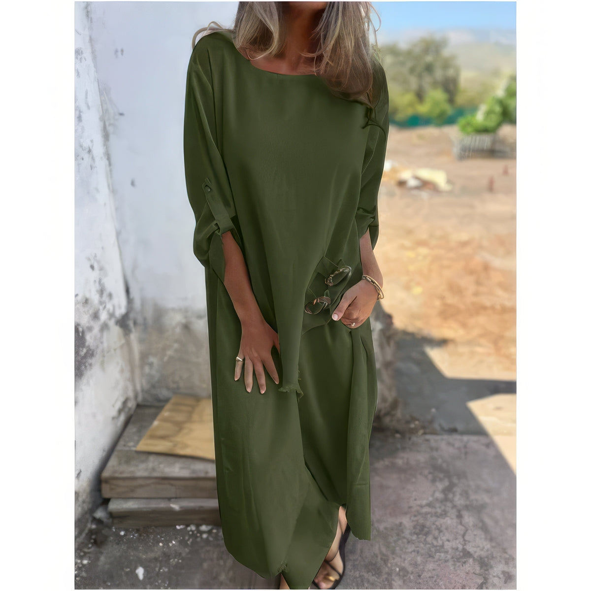 TWO-PIECE SET- ASYMMETRICAL DRESS AND WIDE-LEG PANTS FOR WOMEN